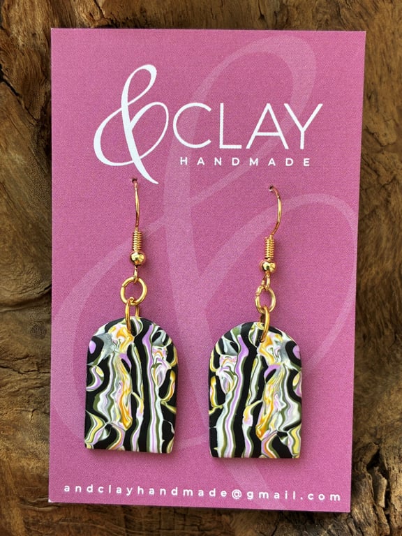 Black, Pink, Yellow and White Arch Shaped Earrings