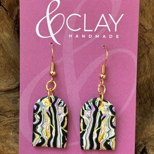 Black, Pink, Yellow and White Arch Shaped Earrings