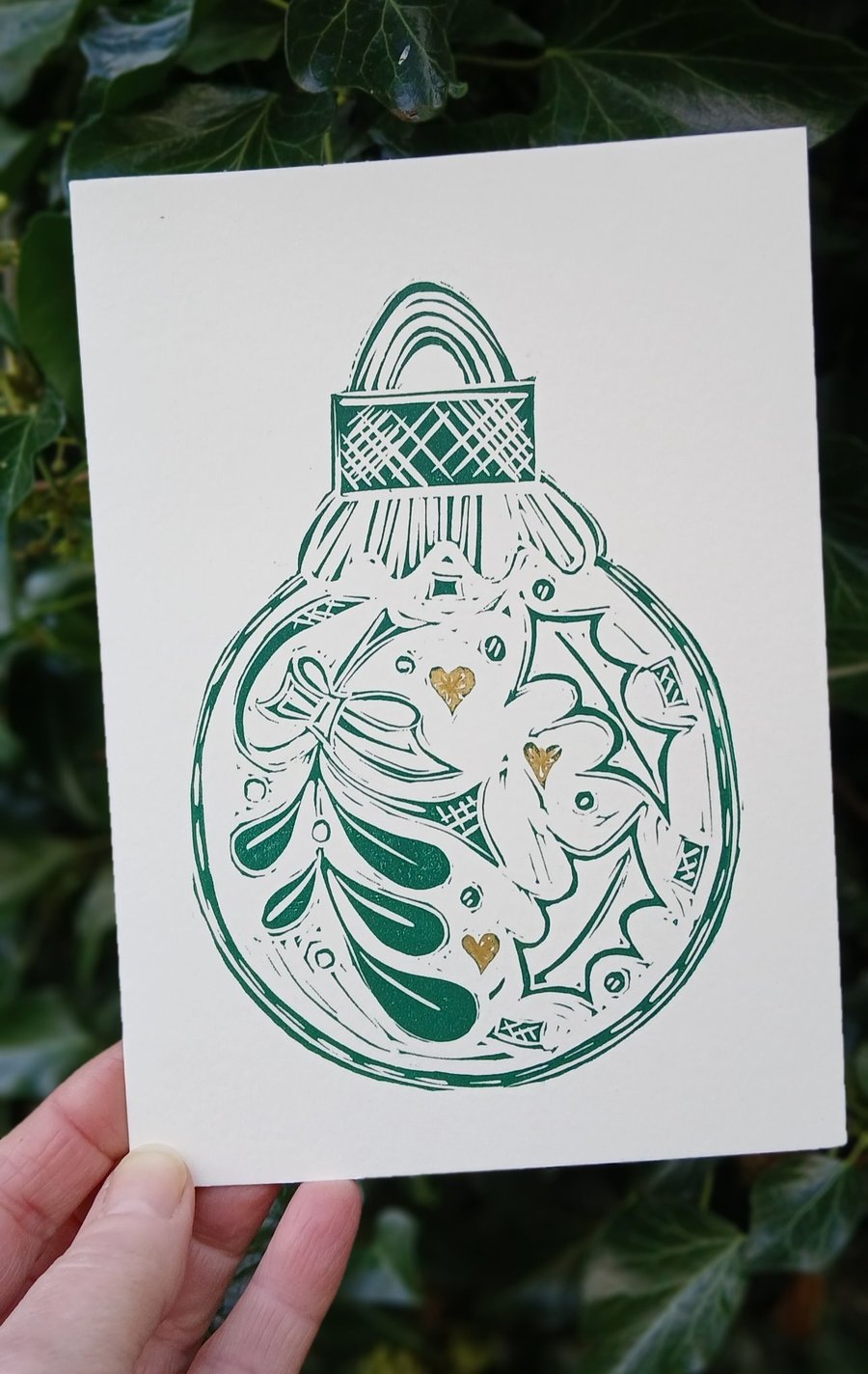 Lino Printed Christmas Card Bundle - 4 Bauble Motif Cards