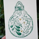 Lino Printed Christmas Card Bundle - 4 Bauble Motif Cards