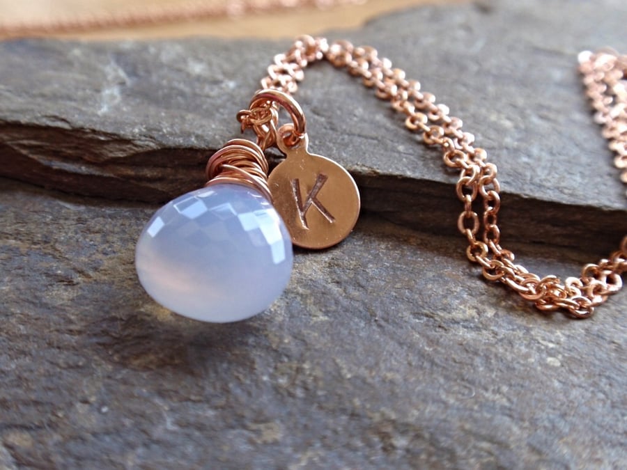 Rose gold chalcedony necklace, personalised necklace