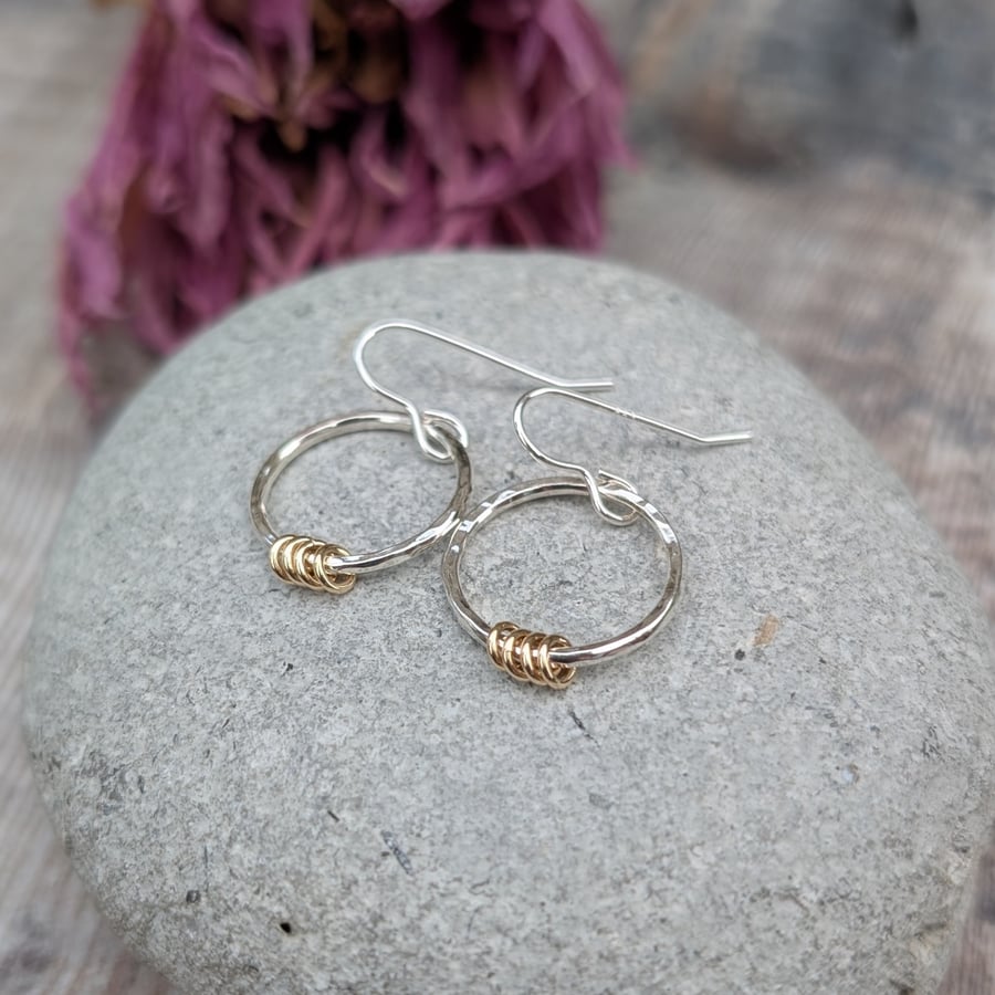 Sterling Silver and Gold Hammered Circle Earrings - JBJ1017