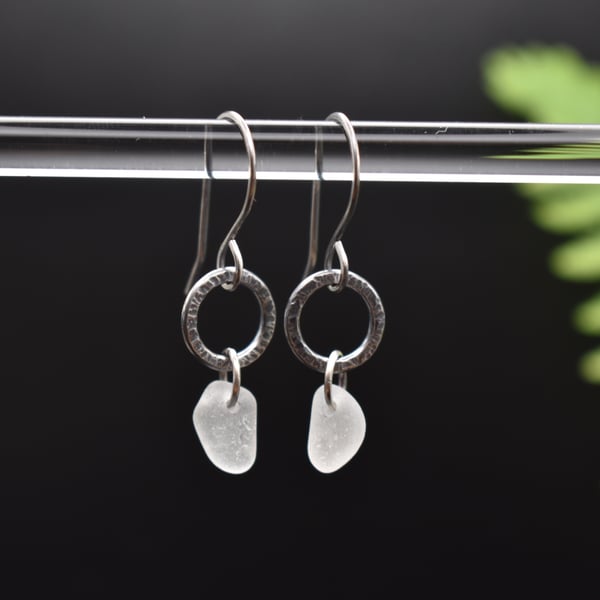 Scottish Sea Glass and Recycled Sterling Silver Earrings, White