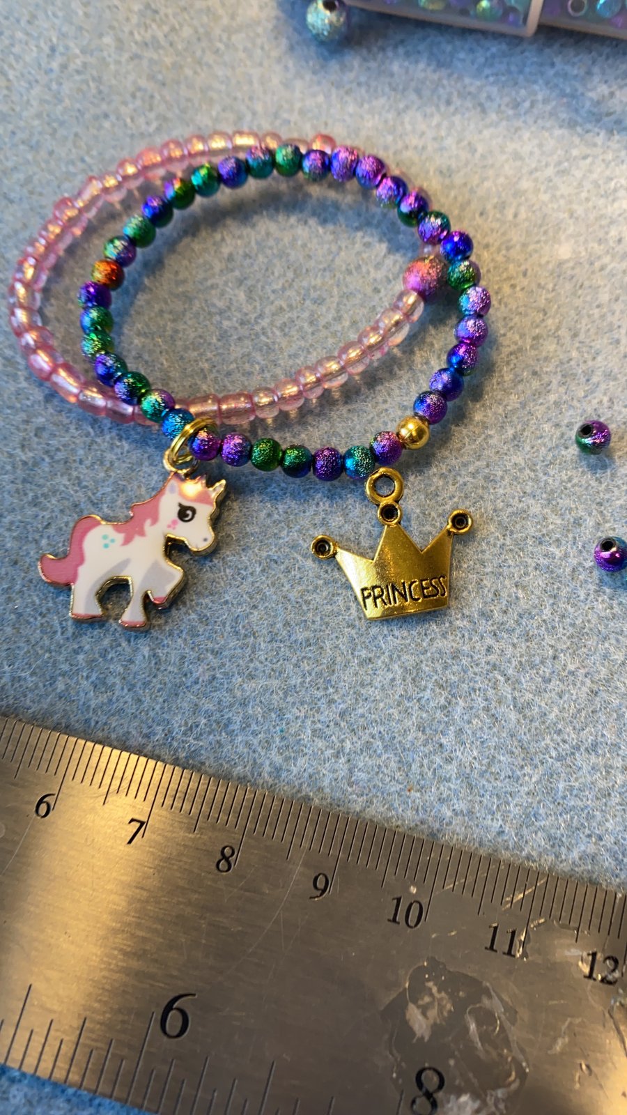 Rainbow unicorn and princess charm bracelets