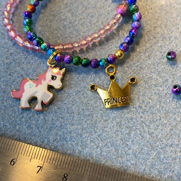 Rainbow unicorn and princess charm bracelets