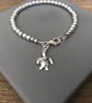 Sterling Silver Turtle Charm Bracelet, Beaded Ball Bracelet - Image 1