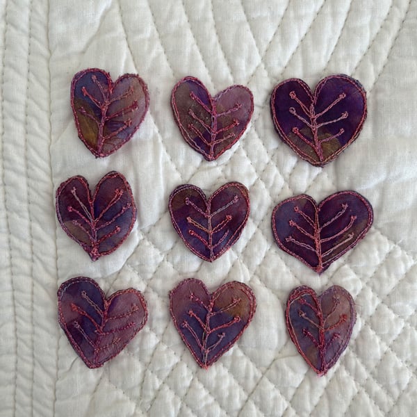 9 Free Motion Embroidery Heart Organza Embellishments Card Making Textiles