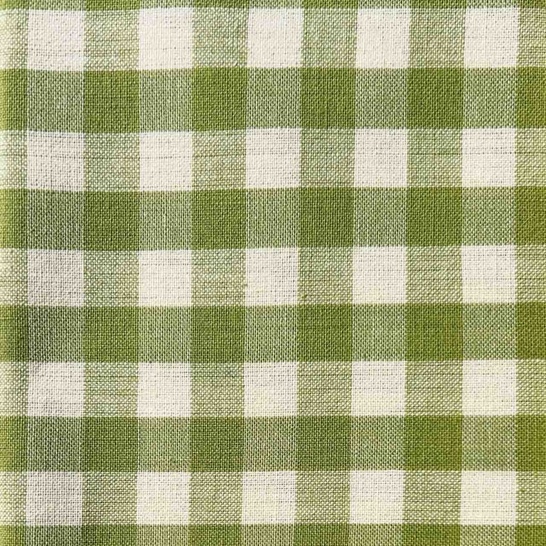 Light Green Gingham Linen-Cotton Fabric, Medium Weight, by the metre