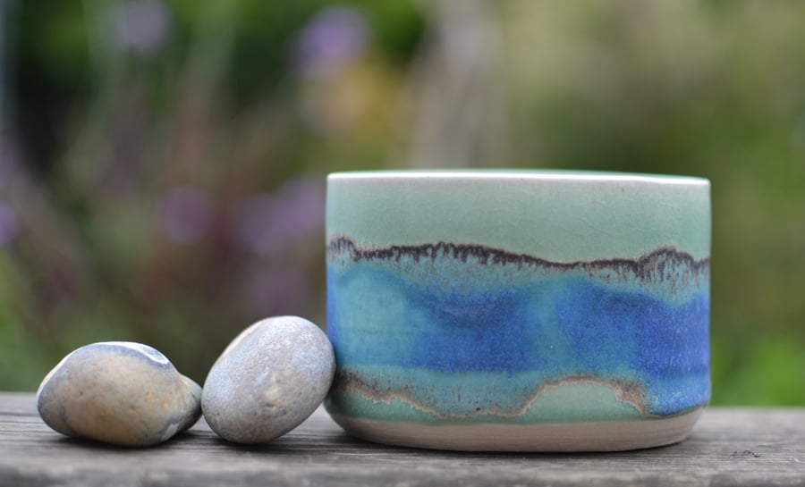Horizon Oval bowl - handmade ceramic, glazed in beautiful blues and greens