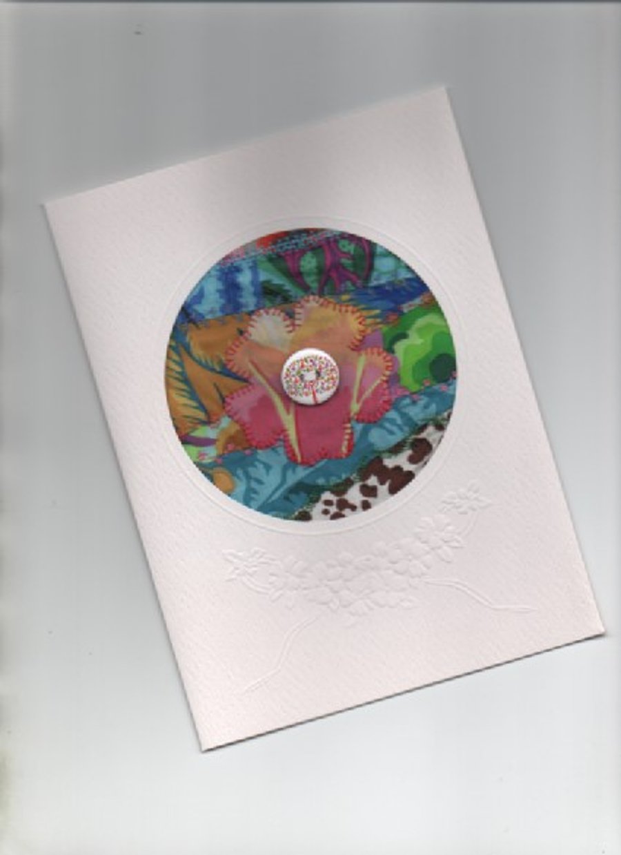 ChrissieCraft KAFFE FASSETT crazy patchwork appliqued, embellished blank CARD