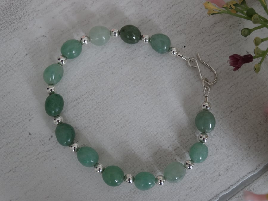 Green aventurine and sterling silver bracelet