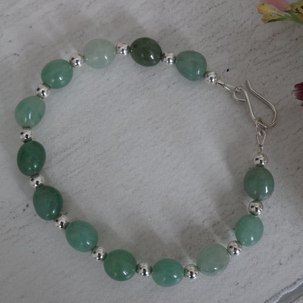 Green aventurine and sterling silver bracelet