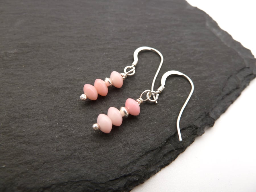sterling silver earrings, pink bamboo coral gemstones