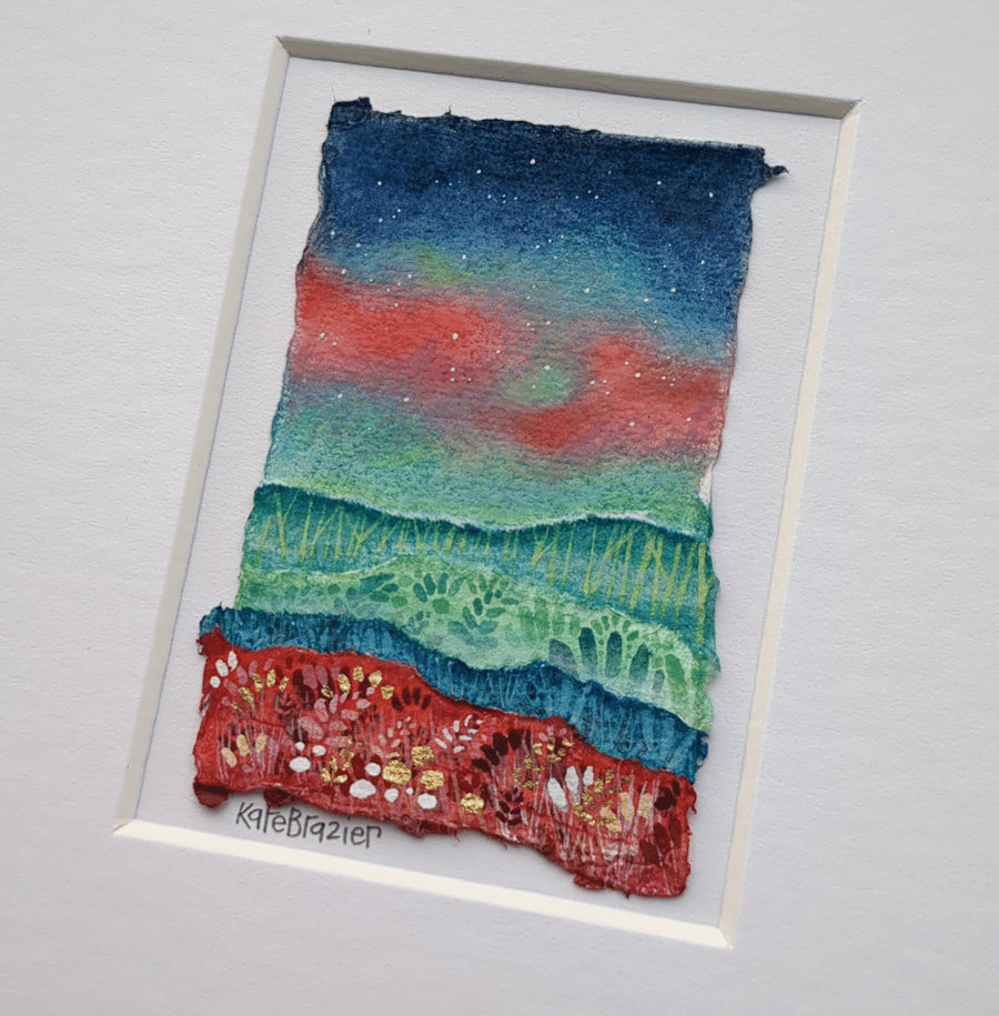 Aurora Skies- Original collage. A5 Mounted