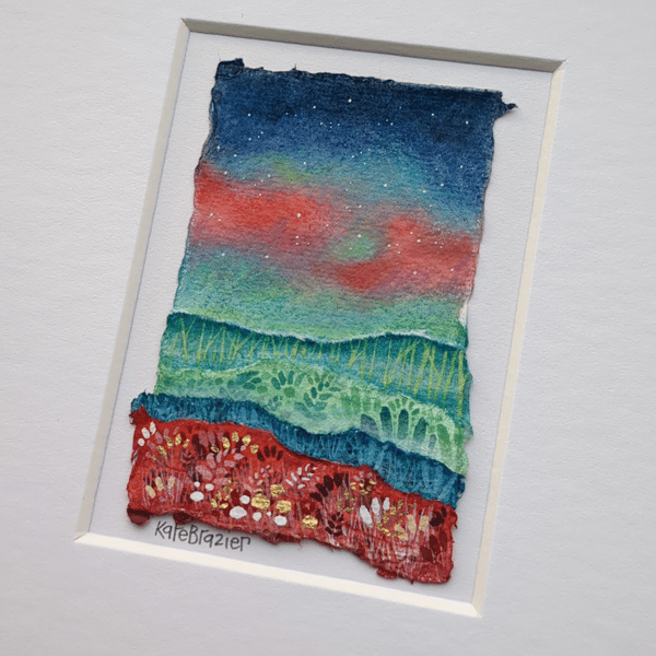 Aurora Skies- Original collage. A5 Mounted