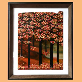 HANDMADE FUSED GLASS 'AUTUMN TREES' PICTURE.
