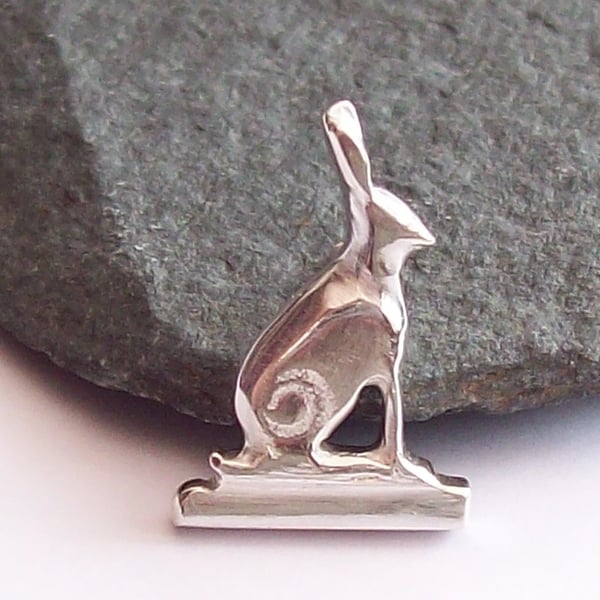 Silver Sitting Hare Brooch Pin Solid Sterling Silver 925 Handmade Jewellery