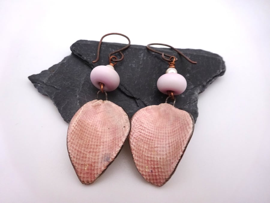 pink ceramic leaf earrings