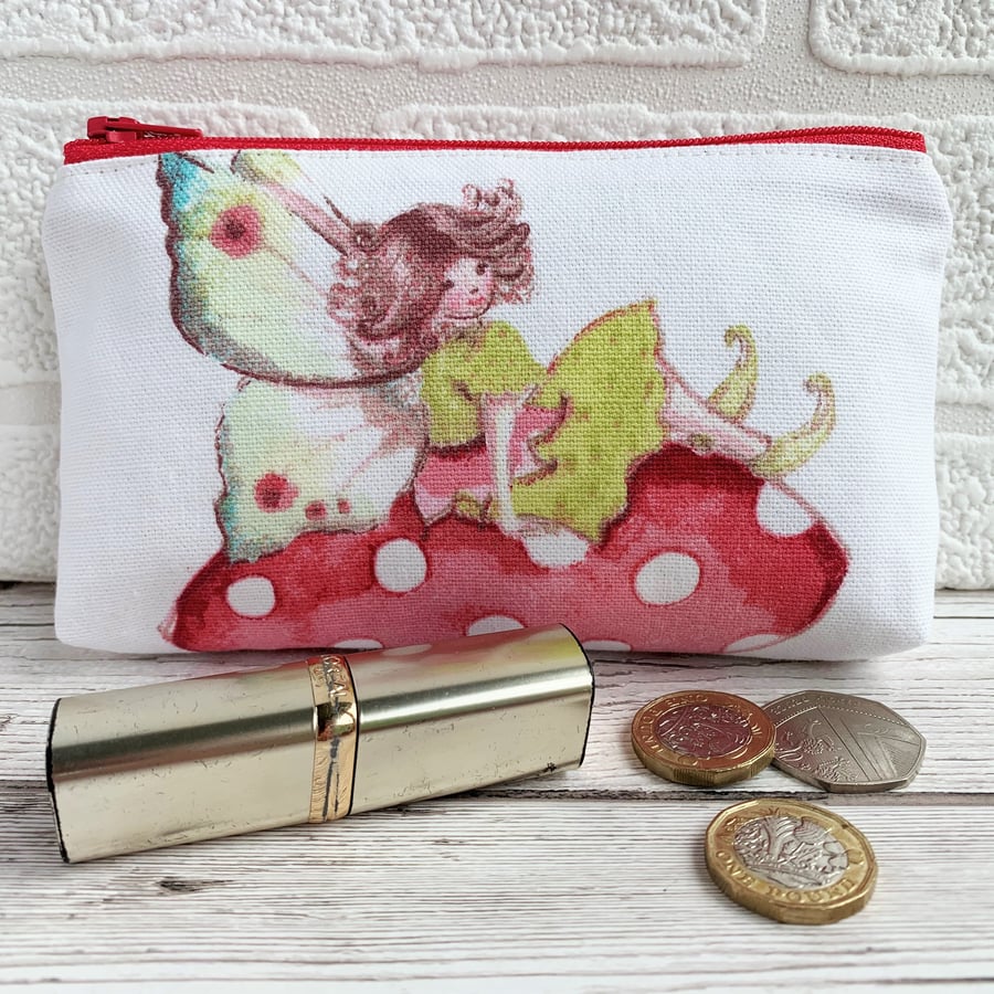 Large purse, coin purse with a fairy on a toadstool