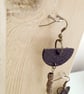 Black Leather Half Moon and Copper Coloured Metal Bead Boho Earrings - Image 5