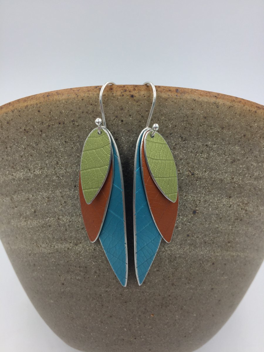 Anodised aluminium multicoloured parrot wing dangly earrings