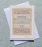 Hand-stitched, pretty little card with applique hearts and Liberty fabric