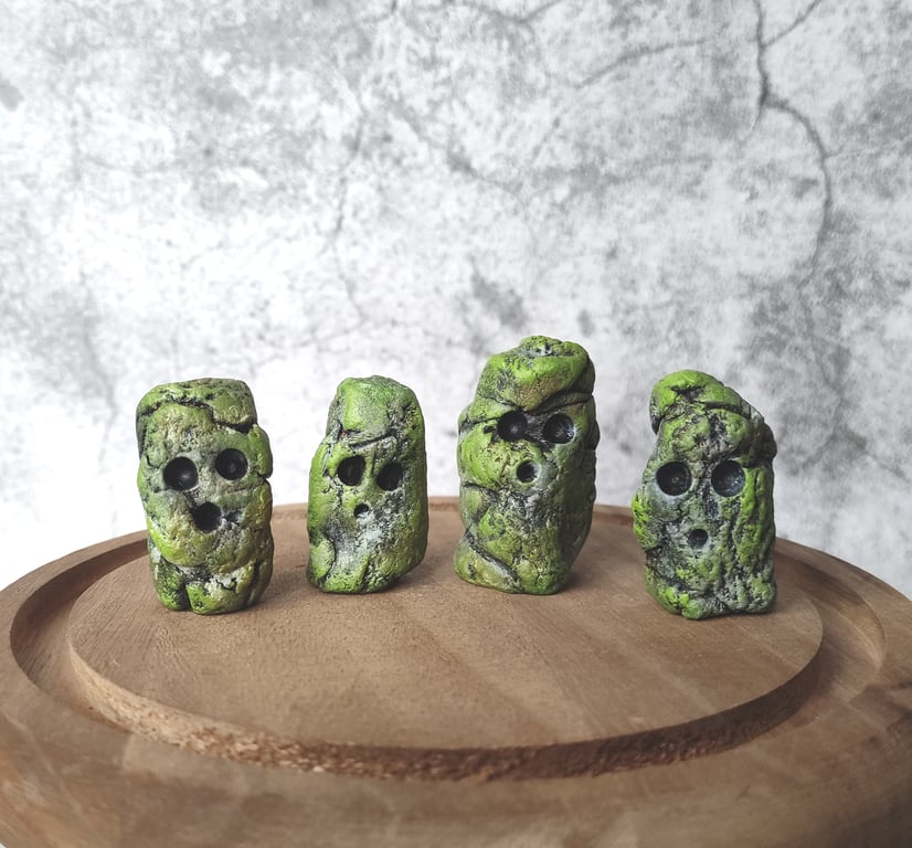 Stone Moss Gatherers, Spirits of the Moss, Tiny Rock Creatures Set of 4
