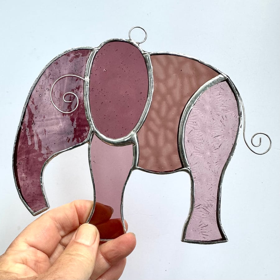 Stained Glass Elephant Suncatchers - Handmade Hanging Decoration - Pink