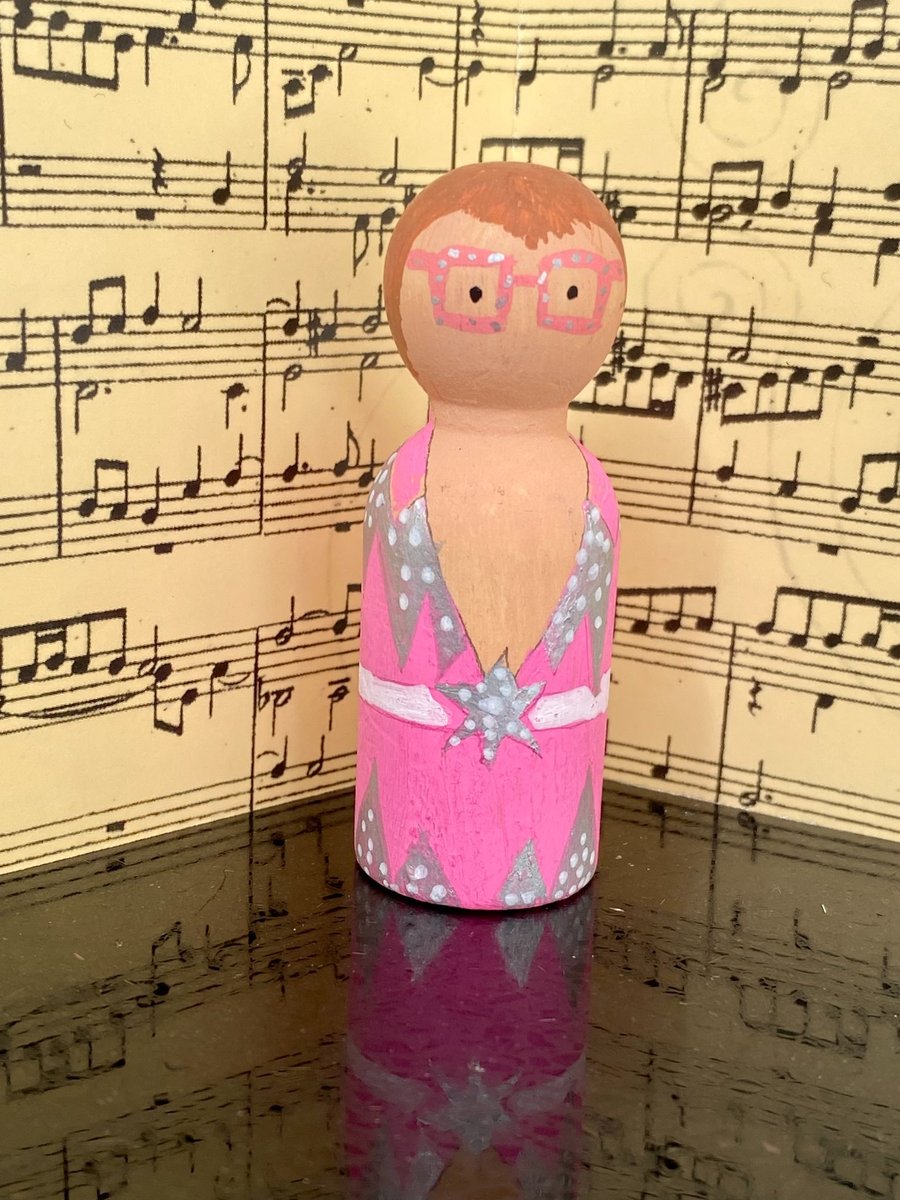 Elton John Pop Icon Handpainted Wooden Peg Doll