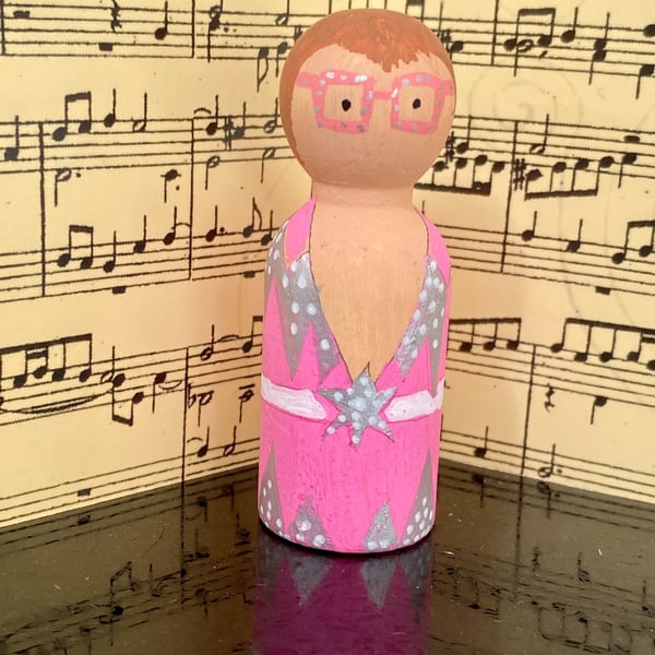 Elton John Pop Icon Handpainted Wooden Peg Doll