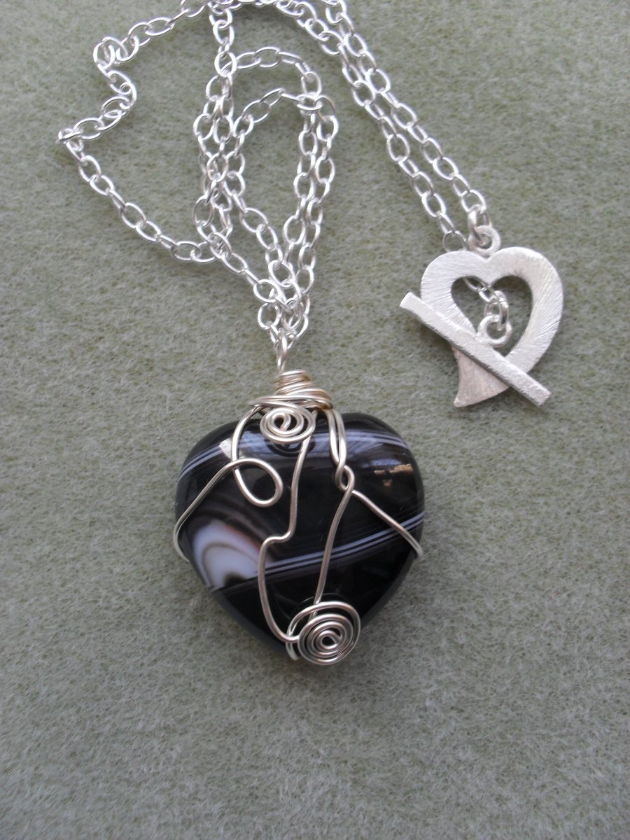 Black Agate Heart Pendant