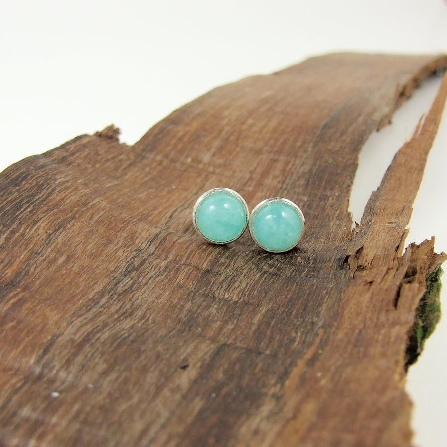 Amazonite Gemstone and Sterling Silver Stud Earrings