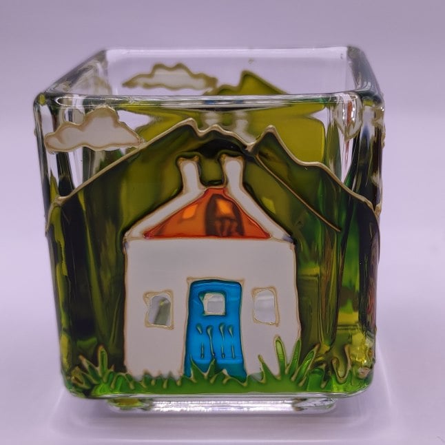 Hand painted glass candle holder