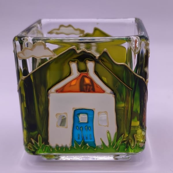 Hand painted glass candle holder