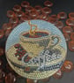 Handmade beaded coffee cup plaque kitchen &cafe wall decor coffee lover gift - Image 3
