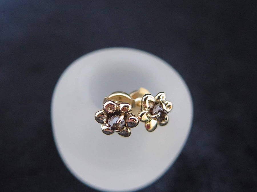 Handmade 14ct Gold Raw Brown Diamond Stud Earrings