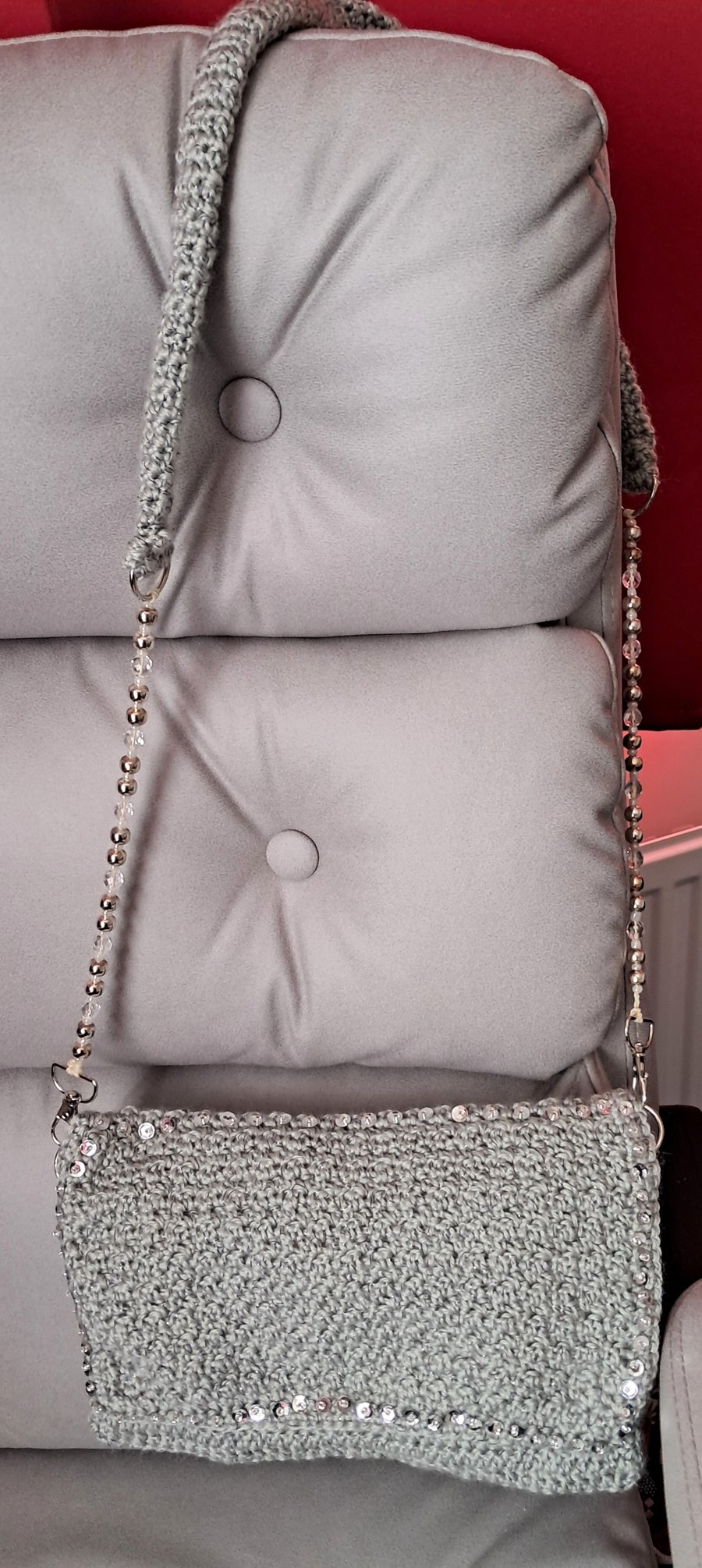 Silver Handmade Crocheted Evening Bag