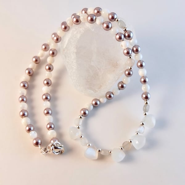 Pearl & Moonstone Necklace, Shell Pearl, Mother Of Pearl, Bridal Jewellery, June