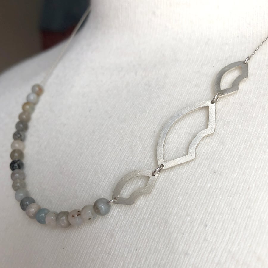 Hanami Fan Necklace with Natural Aquamarine