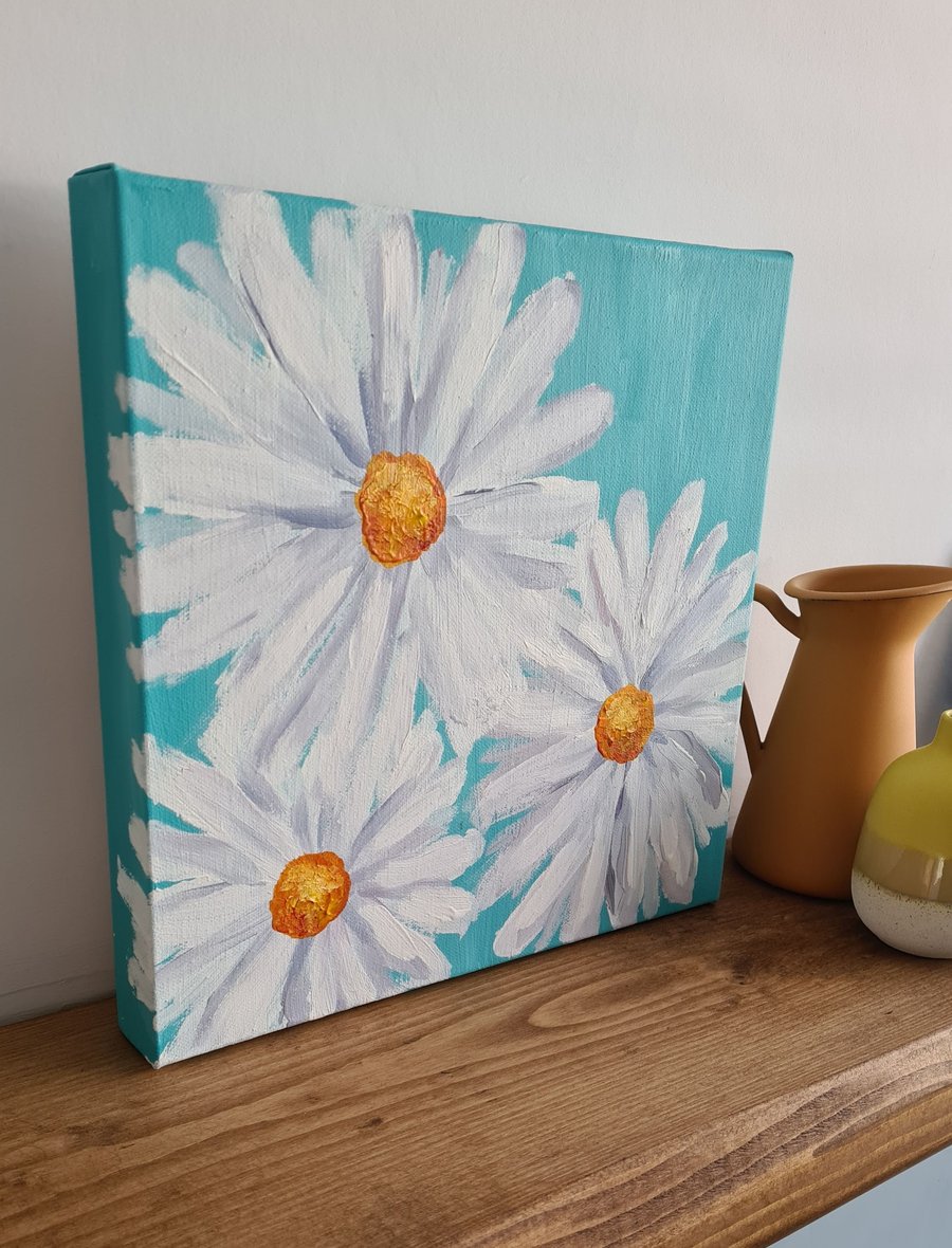 FREE DELIVERY original painting, daisy acrylic on canvas