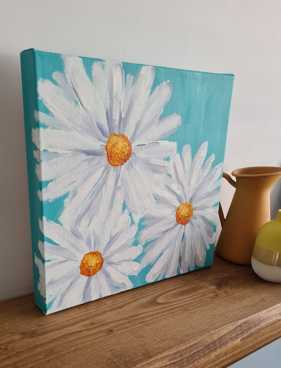 FREE DELIVERY original painting, daisy acrylic Folksy