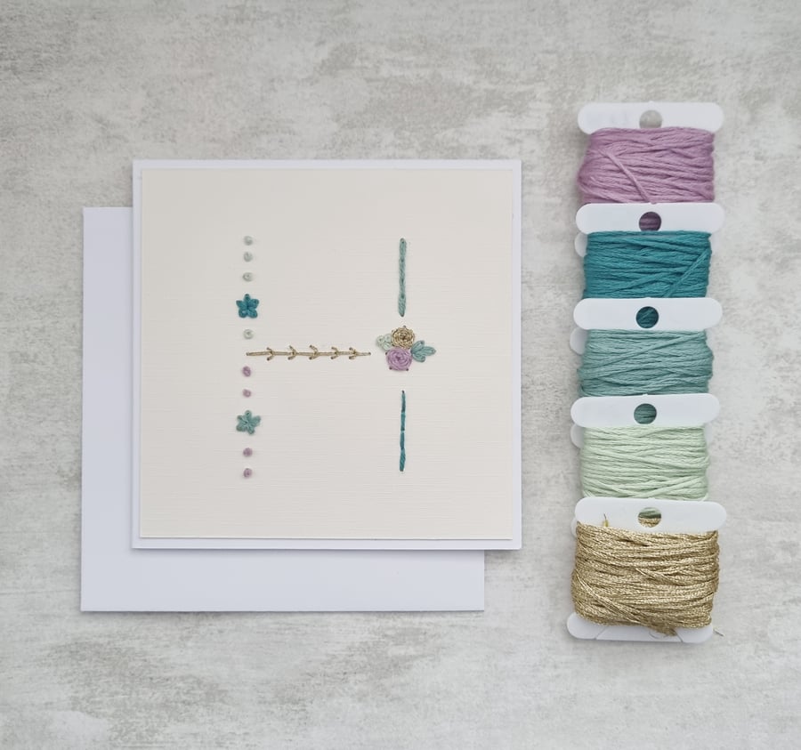 Letter H Embroidered Card, Personalised Bridesmaid Card, Birthday Keepsake Card