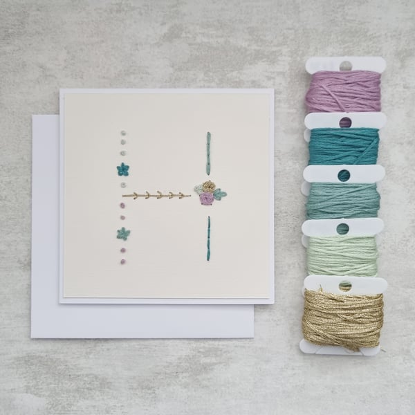Letter H Embroidered Card, Personalised Bridesmaid Card, Birthday Keepsake Card