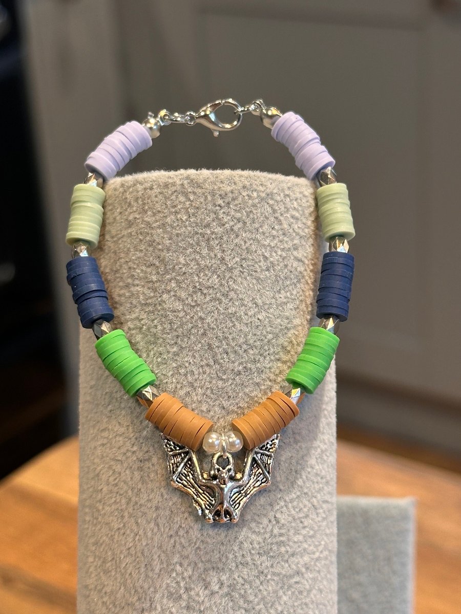 Unique Handmade bracelet with charms - animal bat