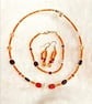 Glass beads Orange Necklace, Bracelet and Earrings Set, Boho Jewelry 