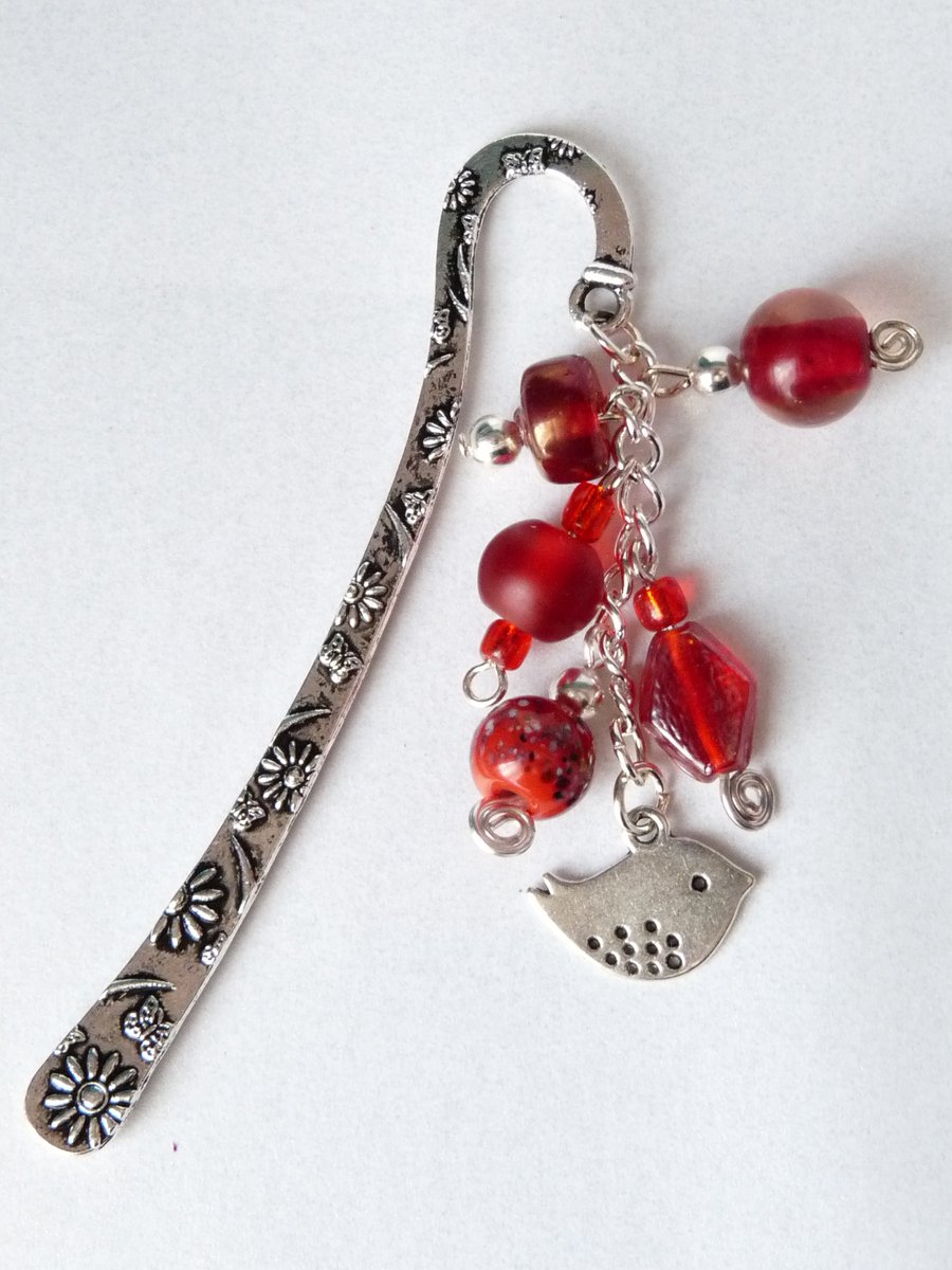 Red Indian Glass Bead Bird Charm Bookmark 