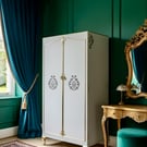Vintage, Mid-Century  Restored Wardrobe Armoire: Grey and Golden Leaf Detail, Ha