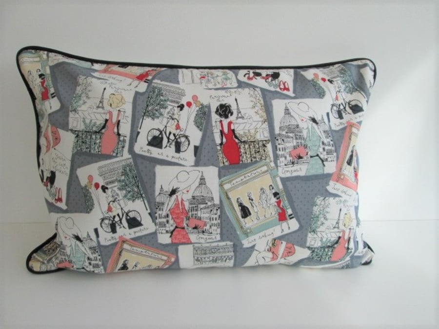 SALE Paris  Cushion Cover with black  piping 