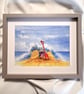 watercolour print of a Sandcastle on a Cornwall Beach - Image 1