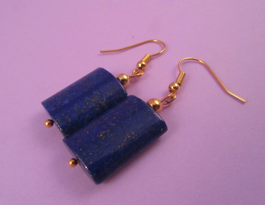 Blue Lapis Lazuli Rectangle Dangle Earrings
